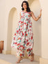Cream Pure Cotton Floral Printed A-line Maternity Kurta Pant Set